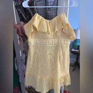 Yellow eyelet lace cute dress